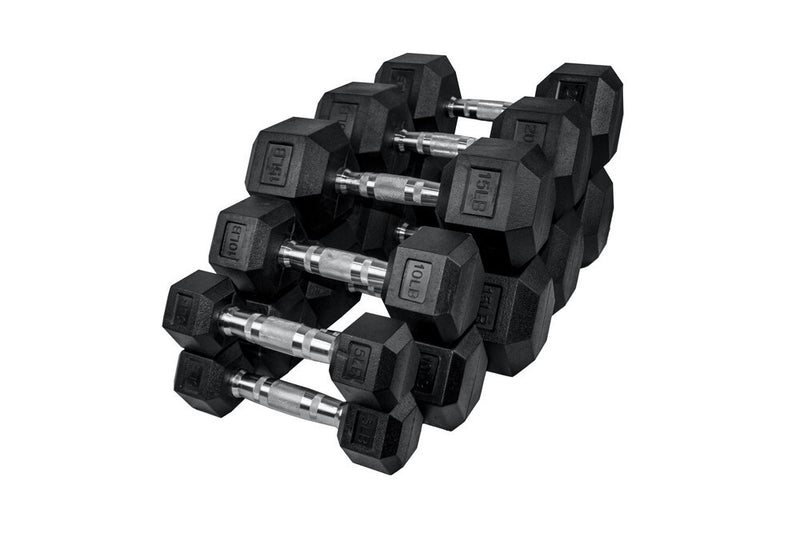 Premium 5-50LB Rubber Hex Dumbbell Set w/STAND Weights Select Fitness   