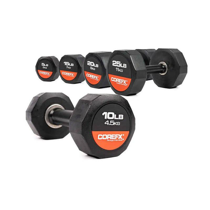 CoreFX 12-Sided Rubber Dumbbell, Single Weights CoreFX