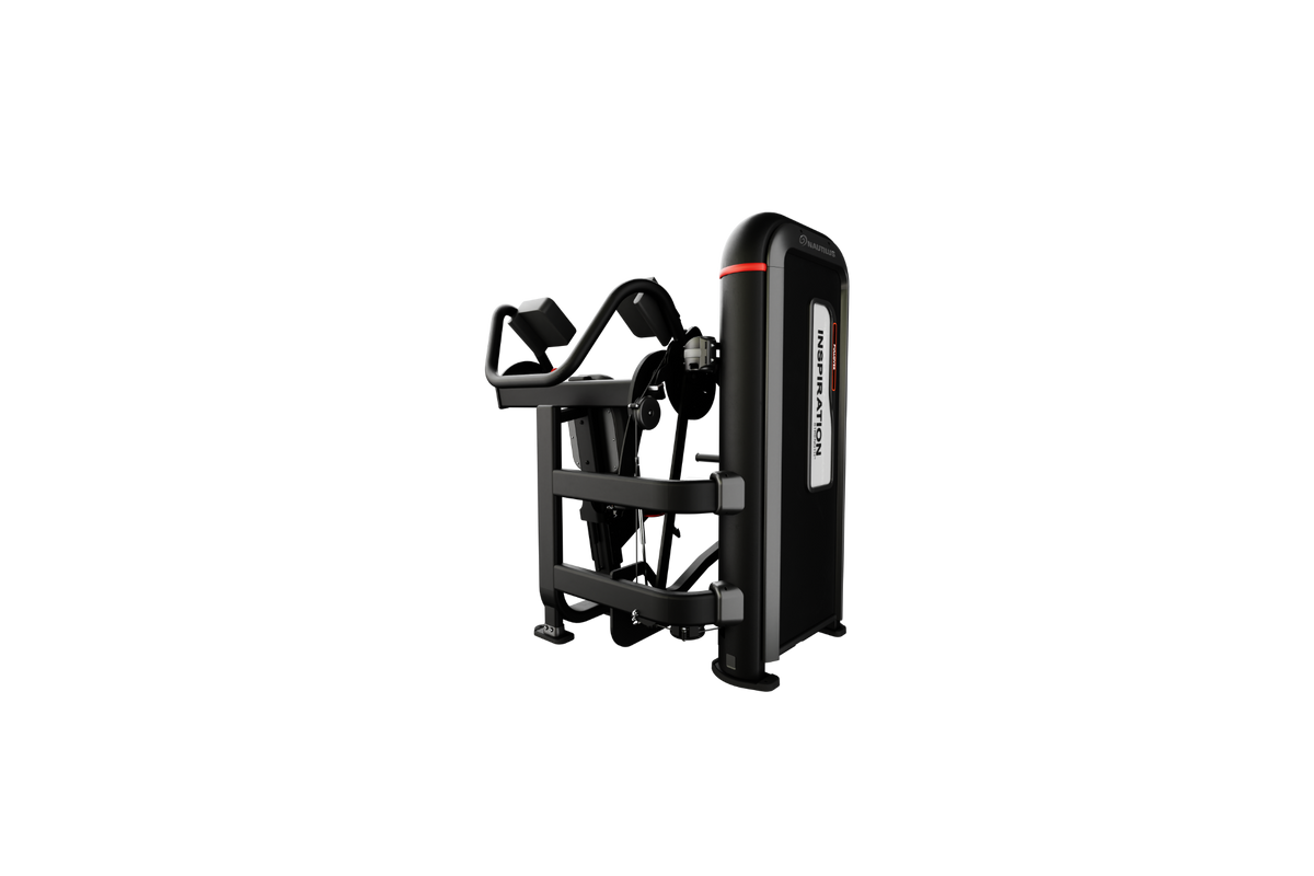 Nautilus Inspiration Pull Over machine in black, three-quarter view