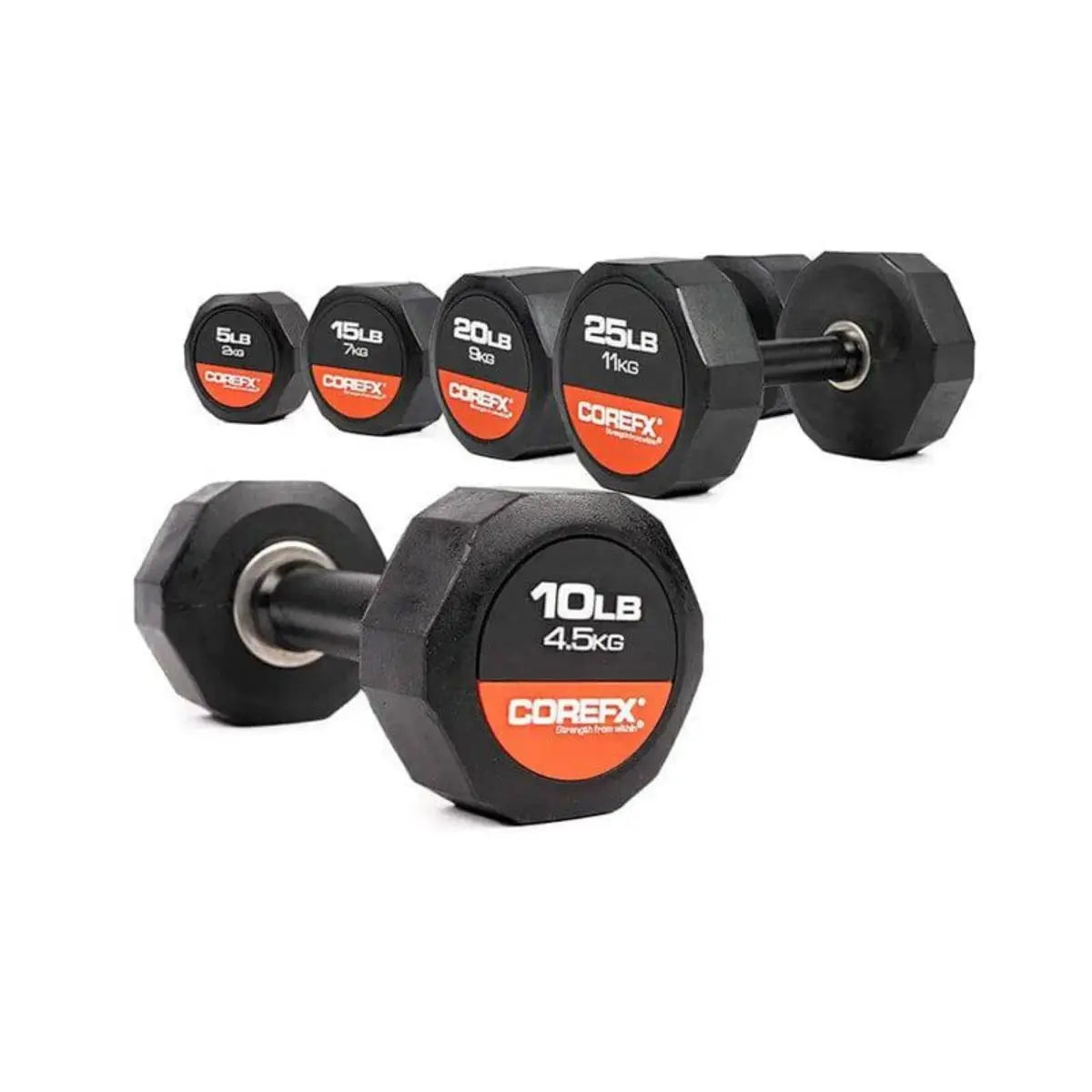 CoreFX 12-Sided Rubber Dumbbell, Single Weights CoreFX