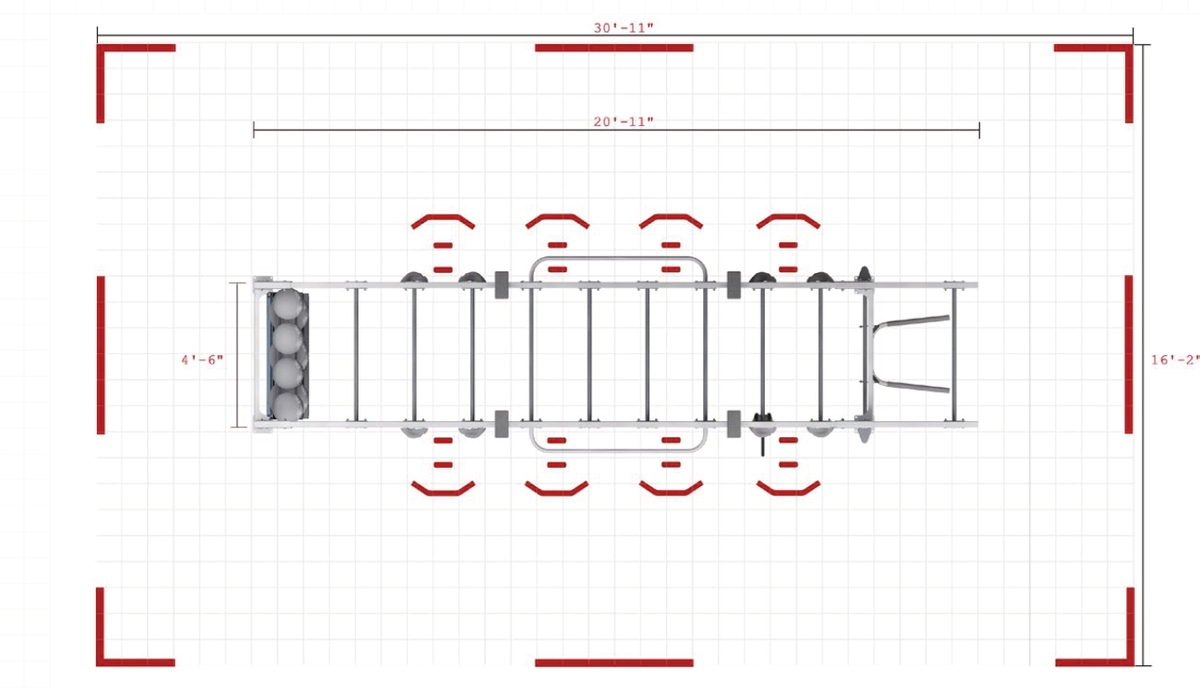 Gym Rax GR-SIB21C-L Cantilever Bridge floor plan and training area dimensions