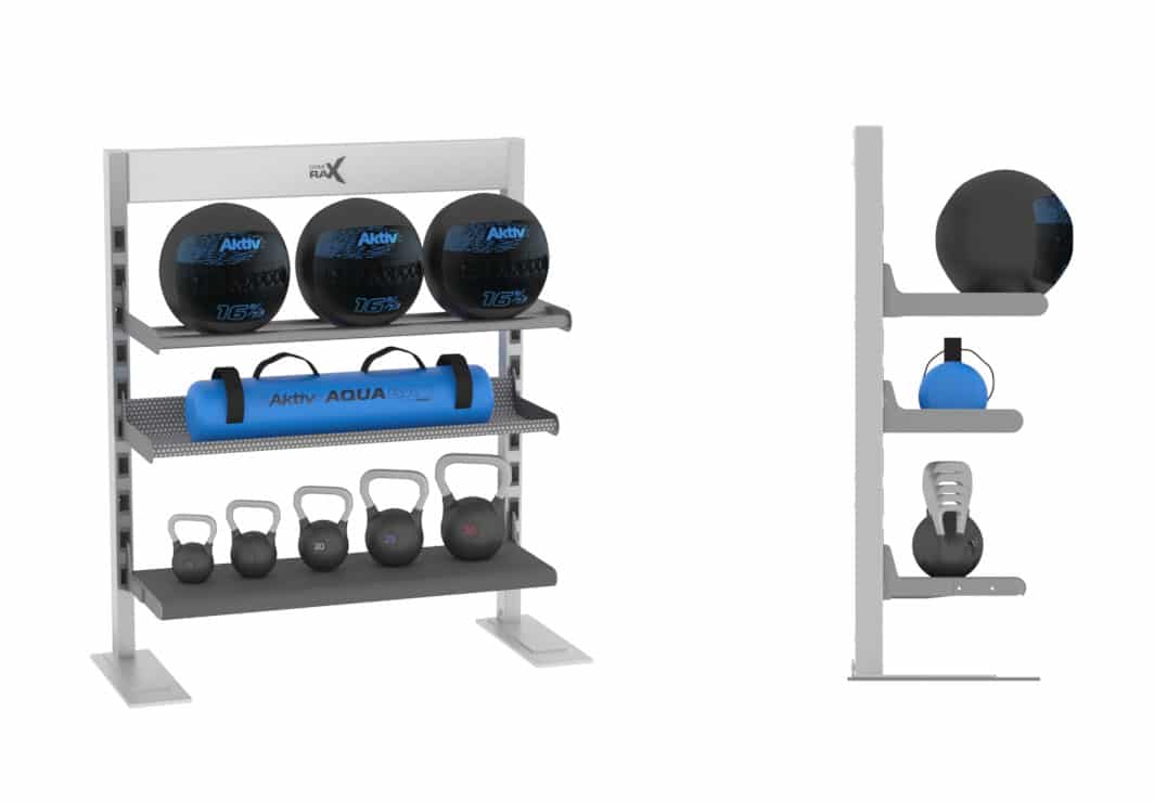 Gym Rax Streamline 4-FT storage bay reference configuration; accessories shown may be sold separately