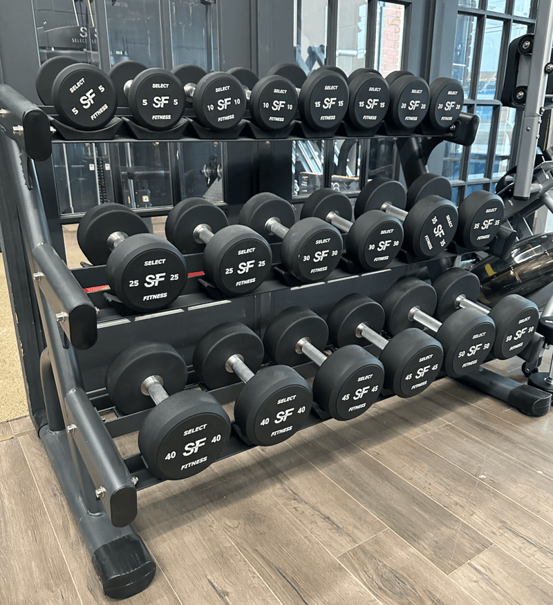 Select Fitness 5-50 Urethane Dumbbells w/Studio 3-Tier Dumbbell Rack single Gym Concepts