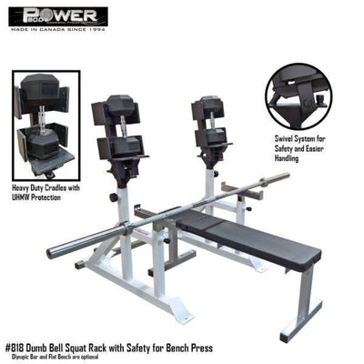 Power Body #818 Dumbbell Stand w/Squat Safety Commercial Power Body