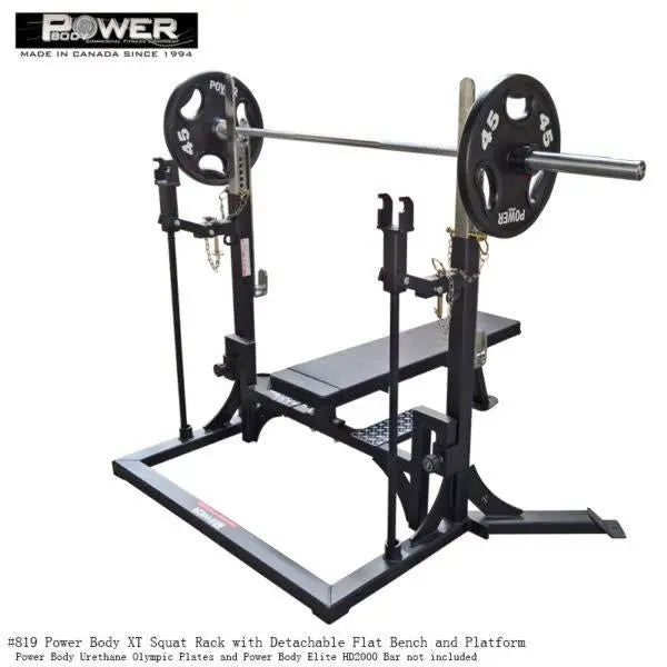 Power Body #819B XT Squat Rack w/Detachable Bench Commercial Power Body