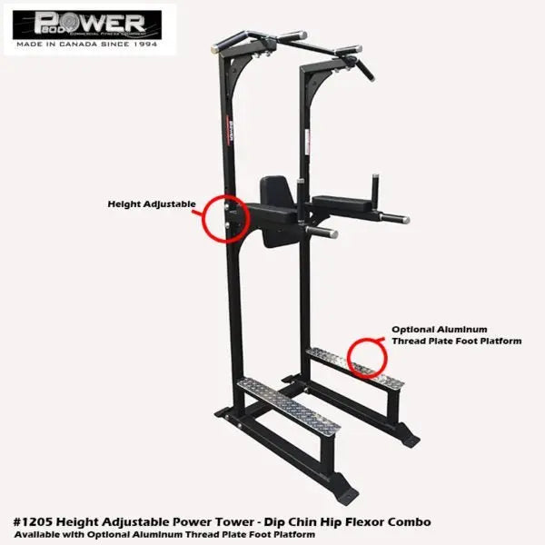 Power Body Height Adjustable Chin/Dip/Hip Flexor Combo 1205E Commercial Power Body
