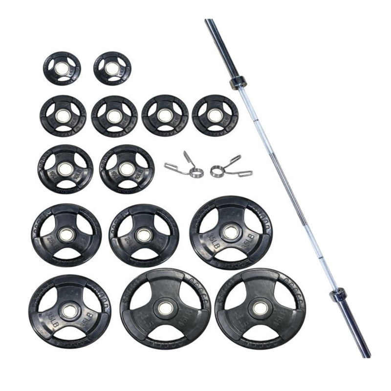 Select Fitness Tri-Grip 300lb Rubber Plate Set & 1000lb Bar Weights Select Fitness