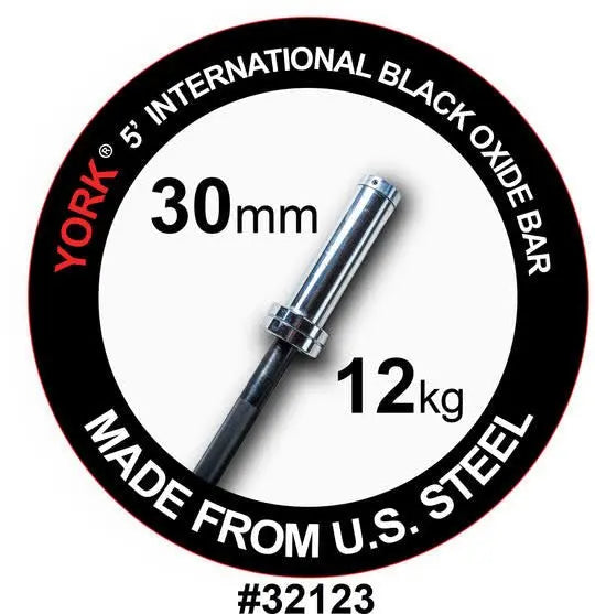 York Barbell | Black Oxide Olympic Bar - 5ft (30mm) Strength & Conditioning York Barbell