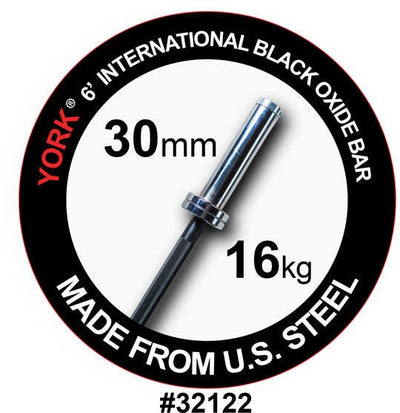 York Barbell | Black Oxide Olympic Bar - 6ft (30mm) Weights York Barbell