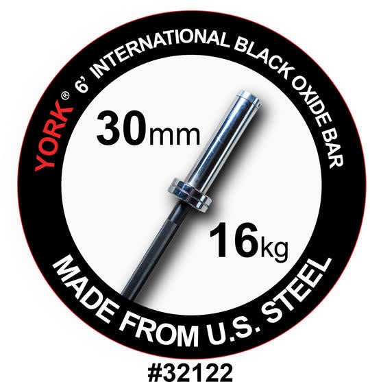 York Barbell | Black Oxide Olympic Bar - 6ft (30mm) Weights York Barbell