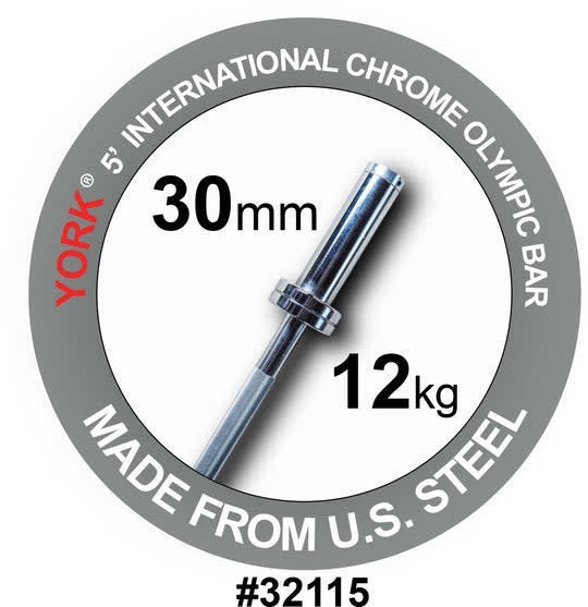 York Barbell | Hard Chrome Olympic Bar - 5ft (30mm) Weights York Barbell