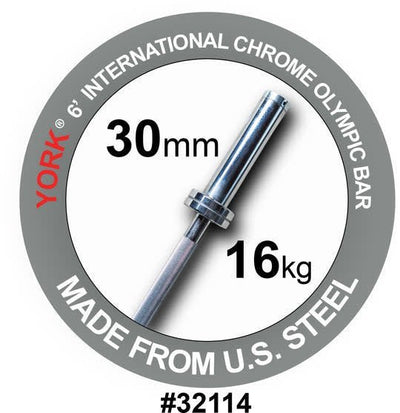York Barbell | Hard Chrome Olympic Bar - 6ft (30mm) Weights York Barbell