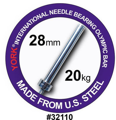 York Barbell | Men's Needle-Bearing Olympic Bar - 28mm Weights York Barbell
