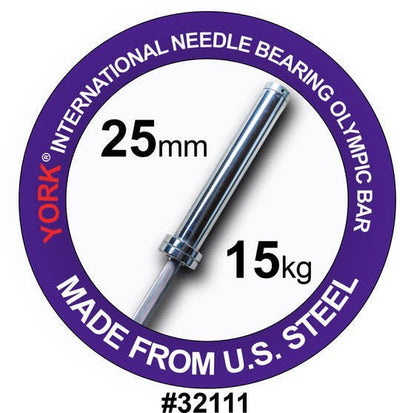 York Barbell | Women's Needle-Bearing Olympic Bar - 6.5ft - 25mm Weights York Barbell