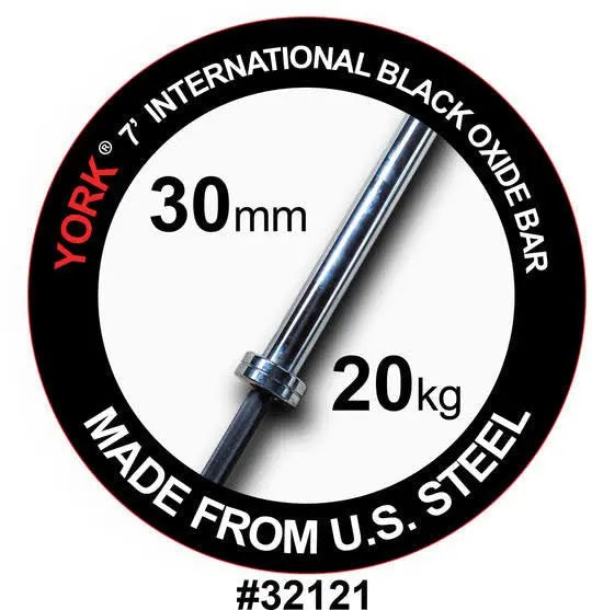 York International Black Oxide Bar - 7ft (30mm) Strength &amp; Conditioning York Barbell