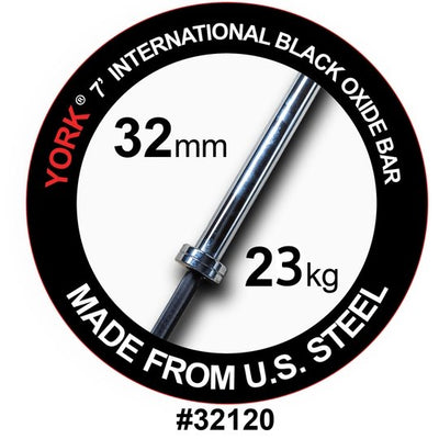 York International Black Oxide Bar - 7ft (32mm) Strength & Conditioning York Barbell   