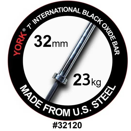York International Black Oxide Bar - 7ft (32mm) Strength &amp; Conditioning York Barbell