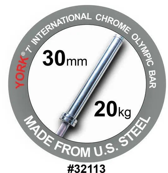 York International Hard Chrome Bar - 7ft (30mm) Strength &amp; Conditioning York Barbell
