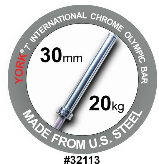 York International Hard Chrome Bar - 7ft (30mm) Strength & Conditioning York Barbell   