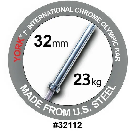 York International Hard Chrome Bar - 7ft (32mm) Strength &amp; Conditioning York Barbell