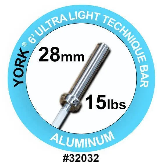 York International Ultra-Lite Aluminum Bar - 6ft (28mm) Strength & Conditioning York Barbell