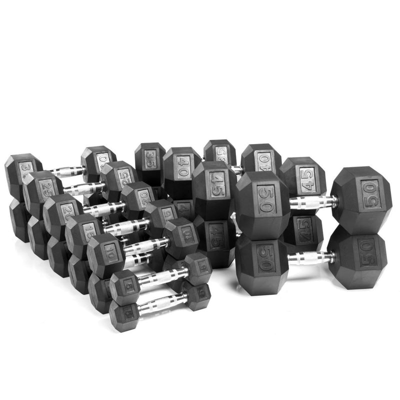 York Rubber Hex 5-50LB Dumbbell Set w/Ergo Handle Weights York Barbell