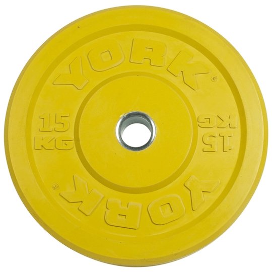 York Solid Rubber Training Bumper Plates Metric (KG) Weights York Barbell 15KG Yellow  