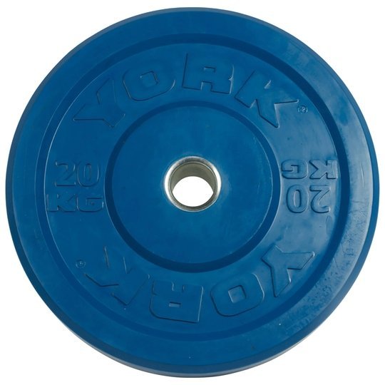 York Solid Rubber Training Bumper Plates Metric (KG) Weights York Barbell 20KG Blue
