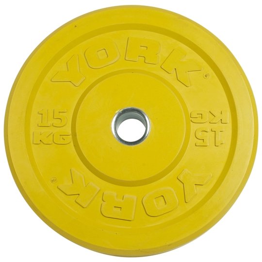 York Solid Rubber Training Bumper Plates Metric (KG) Weights York Barbell 15KG Yellow