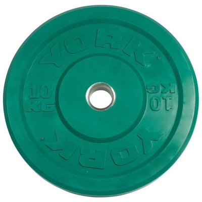 York Solid Rubber Training Bumper Plates Metric (KG) Weights York Barbell 10KG Green  